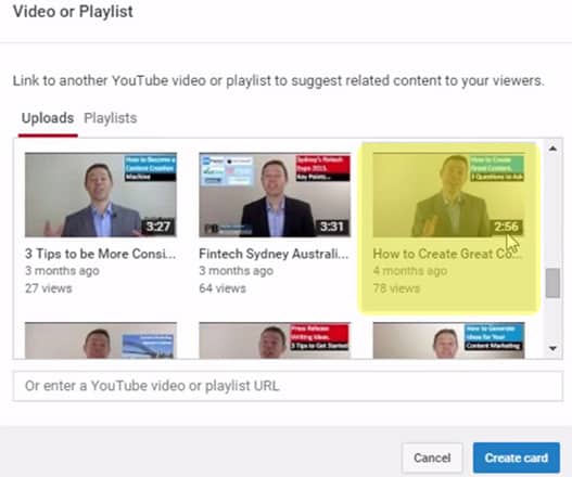 youtube cards video links
